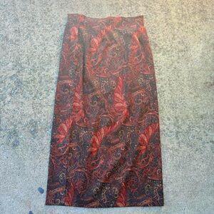 Studio C Red and Brown Paisley Pencil Skirt